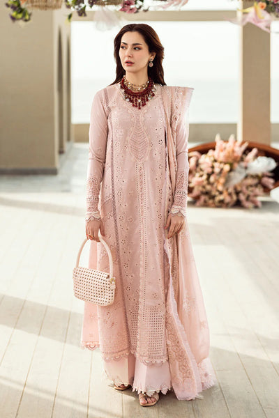 Blush Pink Chikankari Embroidered Lawn Suit With Jacquard Dupatta