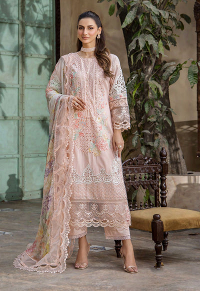Blush Pink Embroidered Lawn 3-Pc Suit With Rajjonet Dupatta