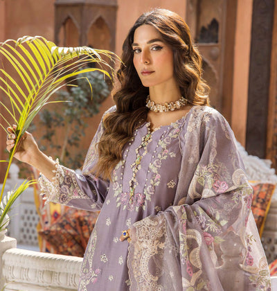 Lavender Embroidered Lawn 3-Pc Suit With Rajjonet Dupatta