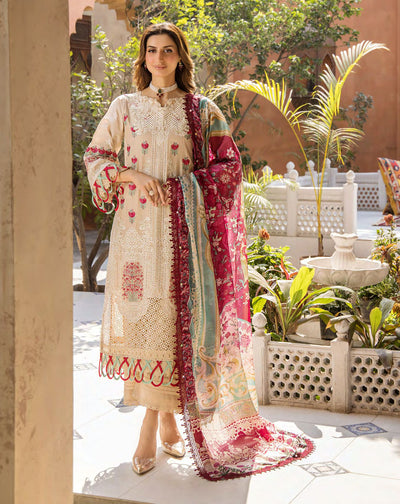 Ivory Embroidered Lawn 3-Pc Suit With Rajjonet Dupatta
