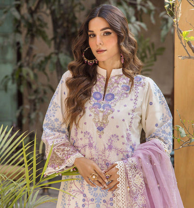 Ivory Embroidered Lawn 3-Pc Suit With Rajjonet Dupatta