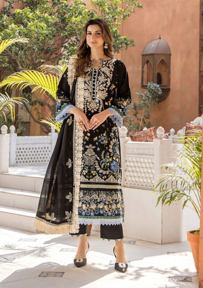 Black Embroidered Lawn 3-Pc Suit With Rajjonet Dupatta