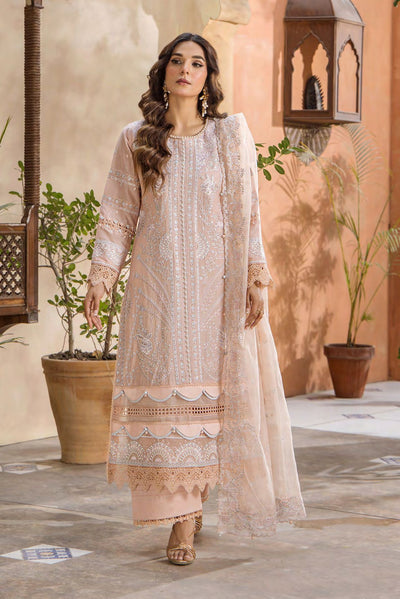 Soft Peach Embroidered Lawn 3-Pc Suit With Rajjonet Dupatta