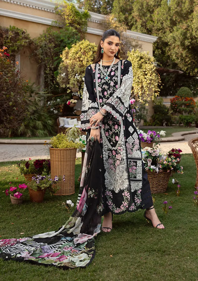 Black Embroidered Lawn 3-Piece Suit With Chiffon Dupatta