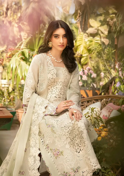 Soft Ivory Cream Embroidered Lawn 3-Piece Suit With Cotton Net Dupatta