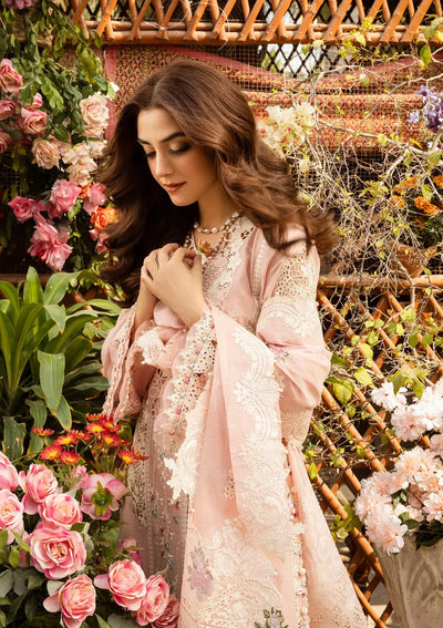 Soft Blush Pink Embroidered Lawn 3-Piece Suit With Cotton Net Dupatta