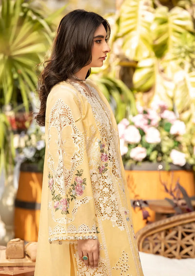 Soft Butter Yellow Embroidered Lawn 3-Piece Suit With Net Dupatta