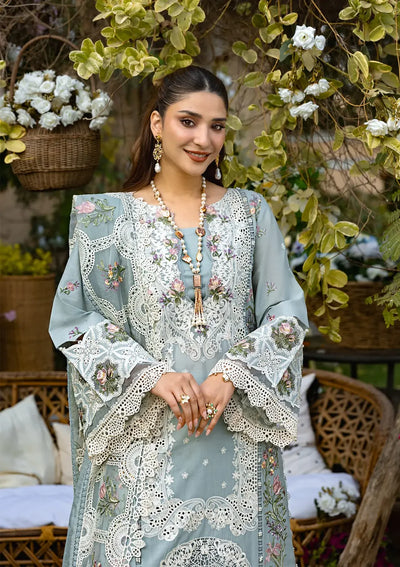 Sage Green Embroidered Lawn 3-Piece Suit With Cotton Net Dupatta