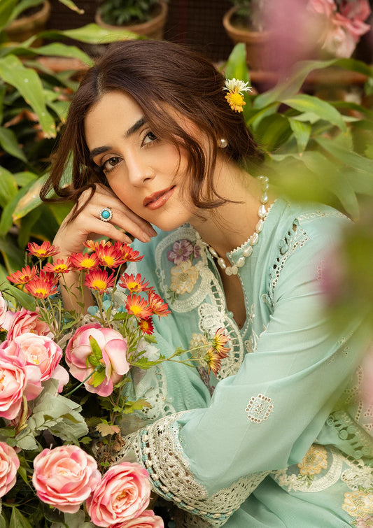 ELM-7A Zarafshan | Luxurious Embroidered Lawn Suit | Tayaba UK