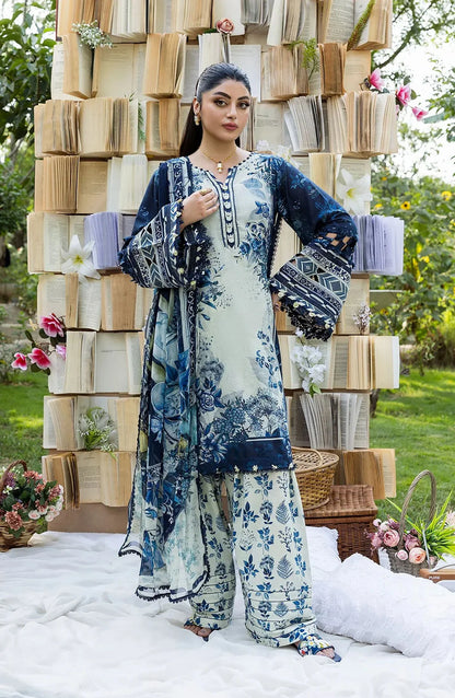 Elaf Printed Lawn 3 Piece Suit - ECD-7B BLOOMSTELLA - EL25PRN - Blue - Summer Collection