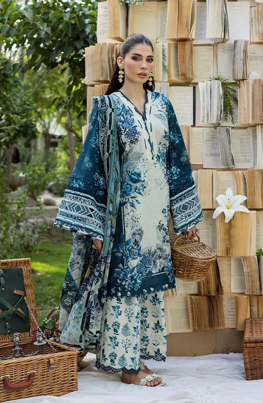 Elaf Printed Lawn 3 Piece Suit - ECD-7A FLOREYA - EL25PRN - Blue - Summer Collection