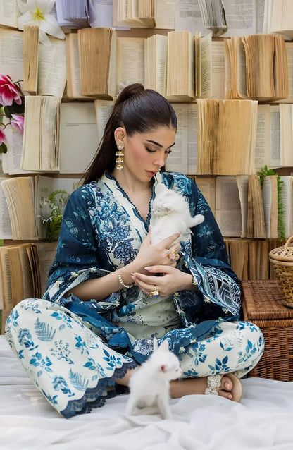Elaf Printed Lawn 3 Piece Suit - ECD-7A FLOREYA - EL25PRN - Blue - Summer Collection