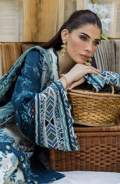 Elaf Printed Lawn 3 Piece Suit - ECD-7A FLOREYA - EL25PRN - Blue - Summer Collection