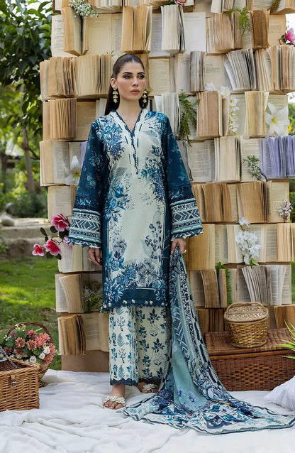Elaf Printed Lawn 3 Piece Suit - ECD-7A FLOREYA - EL25PRN - Blue - Summer Collection