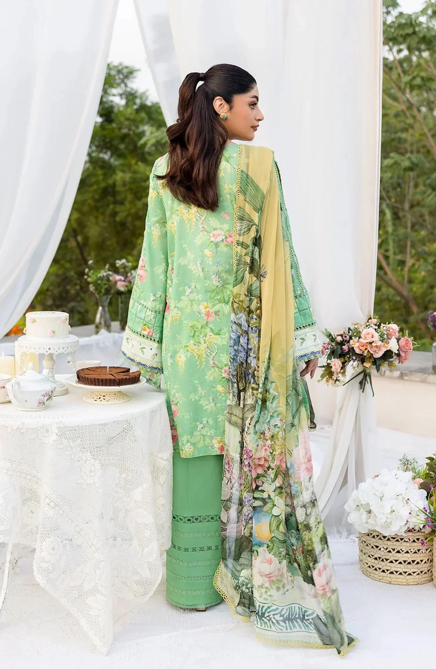 Elaf Printed Lawn 3 Piece Suit - ECD-6B PASTELLE - EL25PRN - Green - Summer Collection