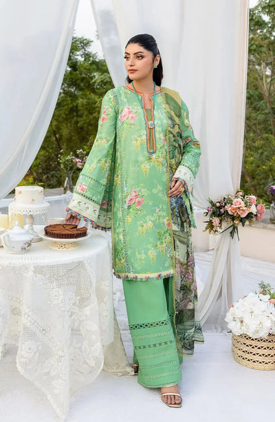 Pastel Green Floral Printed Lawn 3-Pc Suit With Chiffon Dupatta