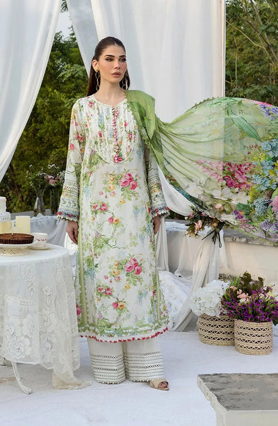 Off-White Floral Printed Lawn 3-Pc Suit With Chiffon Dupatta