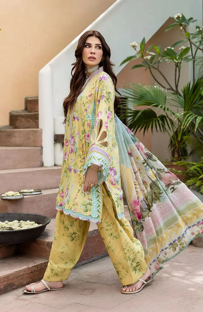 Elaf Printed Lawn 3 Piece Suit - ECD-5B SAFFROSE - EL25PRN - Yellow - Summer Collection