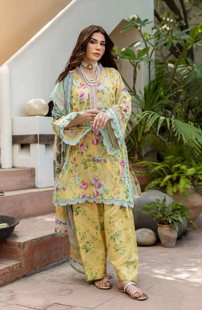 Elaf Printed Lawn 3 Piece Suit - ECD-5B SAFFROSE - EL25PRN - Yellow - Summer Collection