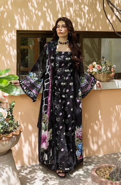 Black Floral Printed Lawn 3-Pc Suit With Chiffon Dupatta