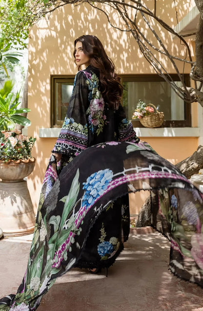 Elaf Printed Lawn 3 Piece Suit - ECD-4A MIDNIGHT BLOOM - EL25PRN - Black - Summer Collection