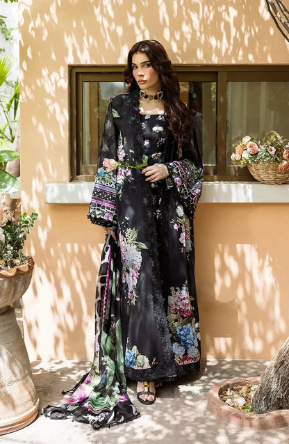 Elaf Printed Lawn 3 Piece Suit - ECD-4A MIDNIGHT BLOOM - EL25PRN - Black - Summer Collection