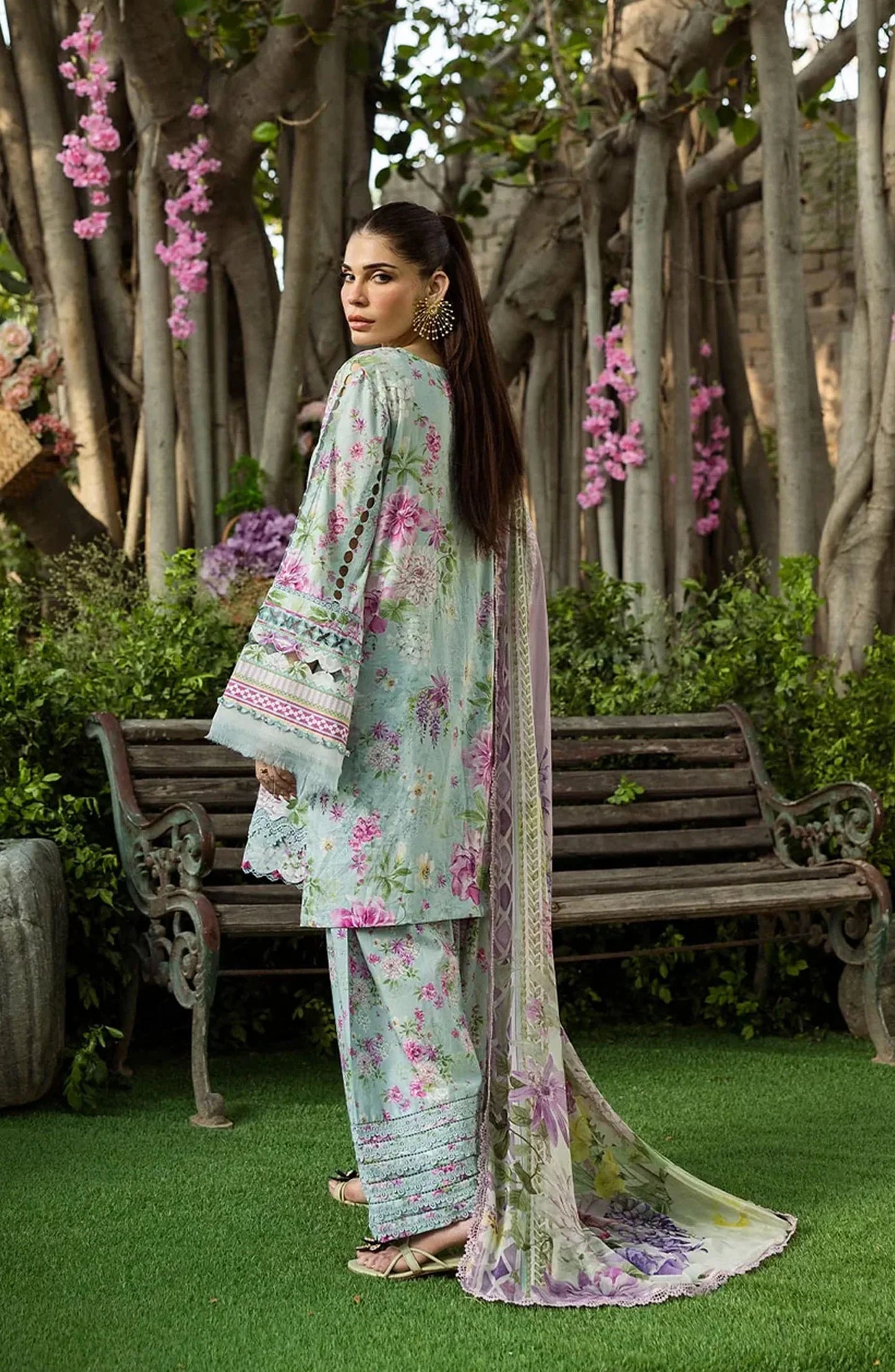 Elaf Printed Lawn 3 Piece Suit - ECD-3B FLORAL CHARM - EL25PRN - Green - Summer Collection