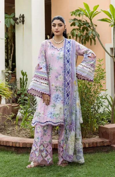 Purple Floral Printed Lawn 3-Pc Suit With Chiffon Dupatta