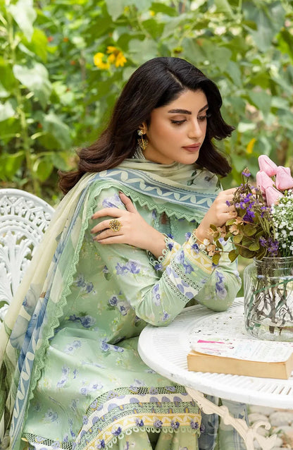 Elaf Printed Lawn 3 Piece Suit - ECD-2B BASILE - EL25PRN - Green - Summer Collection