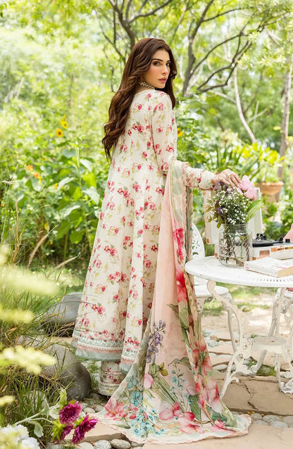 Elaf Printed Lawn 3 Piece Suit - ECD-2A IVORY PEONY - EL25PRN - Fawn - Summer Collection