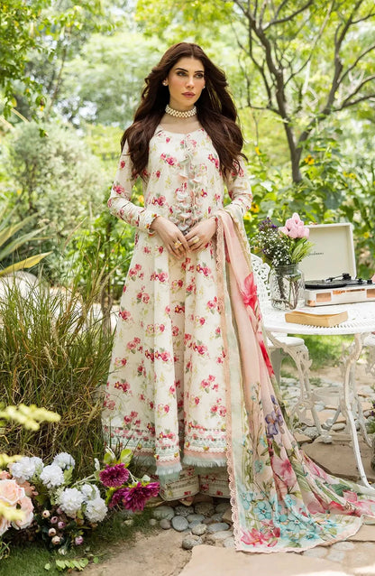Elaf Printed Lawn 3 Piece Suit - ECD-2A IVORY PEONY - EL25PRN - Fawn - Summer Collection