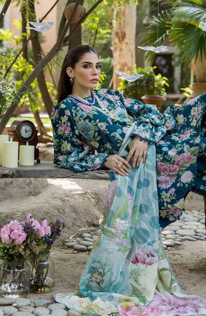 Elaf Printed Lawn 3 Piece Suit - ECD-1B AZURE FERN - EL25PRN - Green - Summer Collection