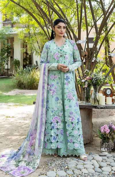 Green Floral Printed Lawn 3-Pc Suit With Chiffon Dupatta