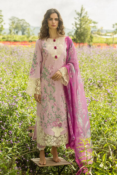 Light Purple Floral Embroidered Lawn 3-Pc Suit With Silk Dupatta