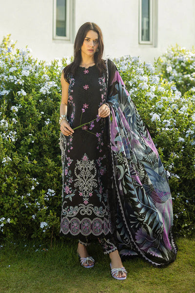 Black Floral Embroidered Lawn 3-Pc Suit With Silk Dupatta