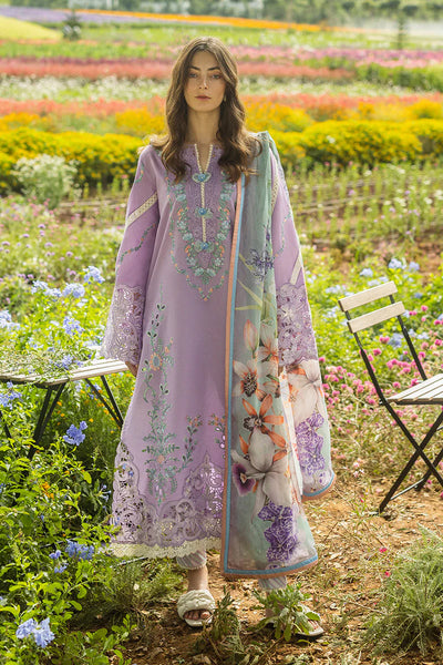 Light Purple Floral Embroidered Lawn 3-Pc Suit With Silk Dupatta