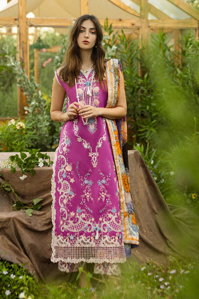 Purple Floral Embroidered Lawn 3-Pc Suit With Silk Dupatta