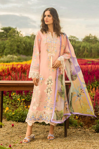 Peach Floral Embroidered Lawn 3-Pc Suit With Silk Dupatta
