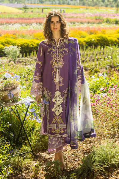 Deep Violet Floral Embroidered Lawn 3-Pc Suit With Silk Dupatta