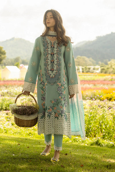 Sea Green Floral Embroidered Lawn 3-Pc Suit With Silk Dupatta