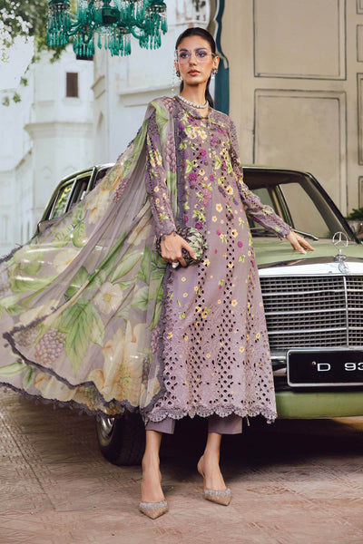 Lavender Printed 3-Piece Embroidered Cambric Suit