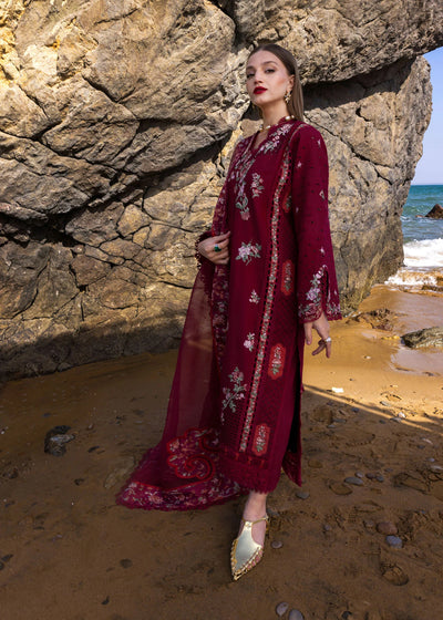 Maroon Floral Embroidered Lawn 3-Piece Suit
