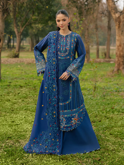 Navy Blue Borer & Laser Embroidered Lawn 3-Pc Suit