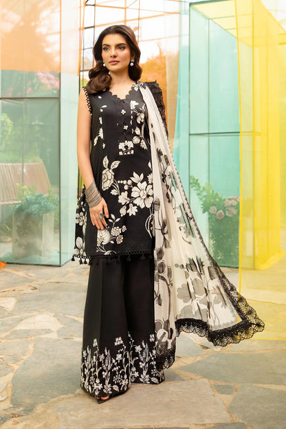 Shop 3-Pc Unstitched Printed Lawn Suit MB-CUS25-706B | Digital Printed Dupatta And Black Shirt | Tayaba