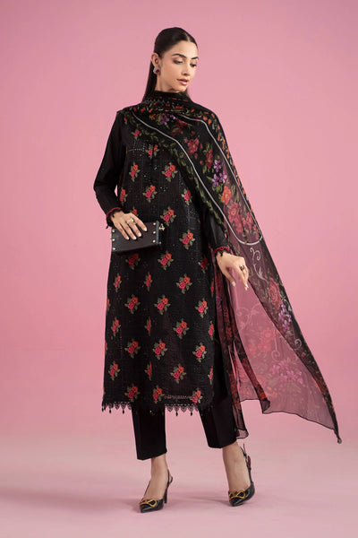 Black & Red 3-Pc Embroidered & Printed Lawn Suit