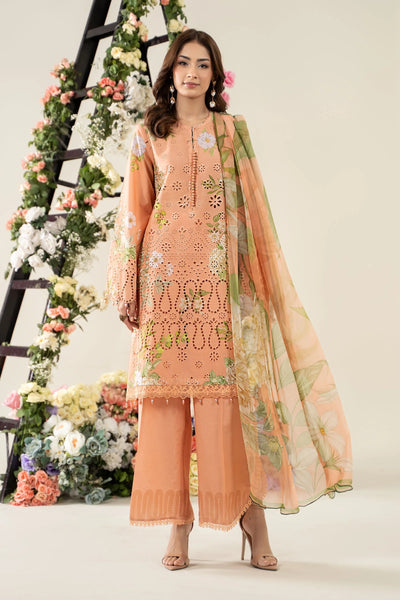 Peach 3 Piece Embroidered & Printed Lawn Suit