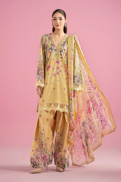 Blonde Yellow 3-Pc Embroidered & Printed Lawn Suit