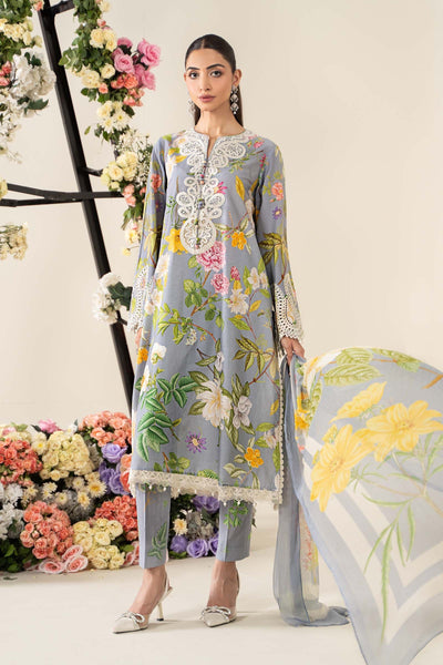 Grey 3 Piece Embroidered & Printed Lawn Suit