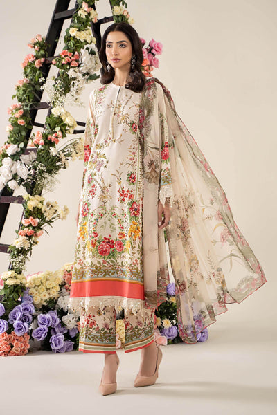 Off-White & Pink 3-Pc Embroidered & Printed Lawn Suit
