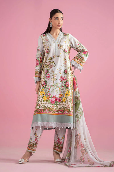 Grey & Teal 3-Pc Embroidered & Printed Lawn Suit